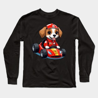 Cute Dog in Red Racing Car Long Sleeve T-Shirt